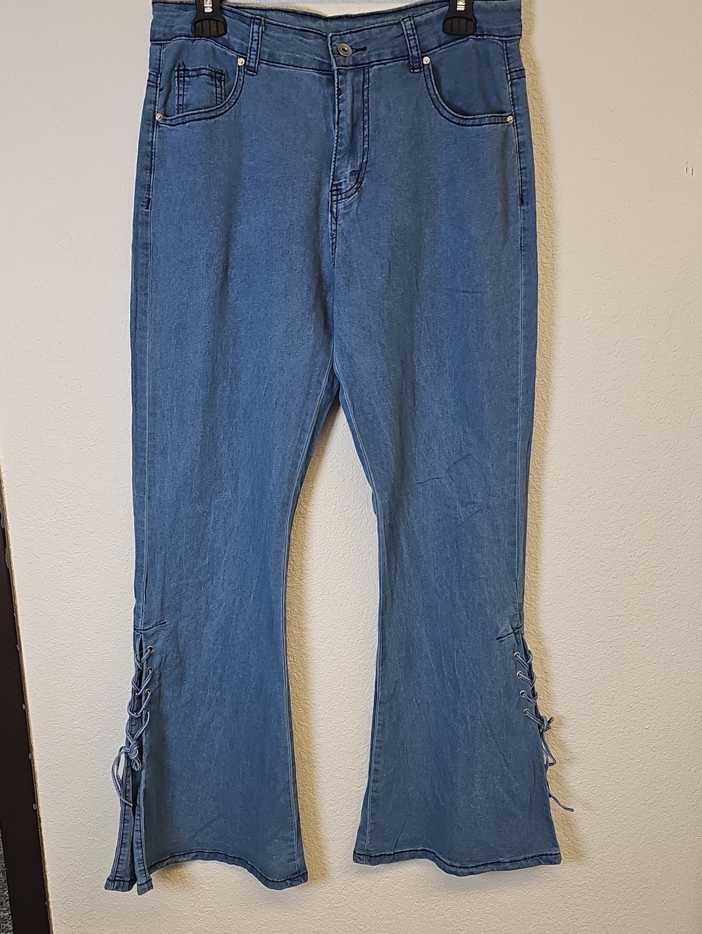 Women's Blue Lace-Up Hem Jeans